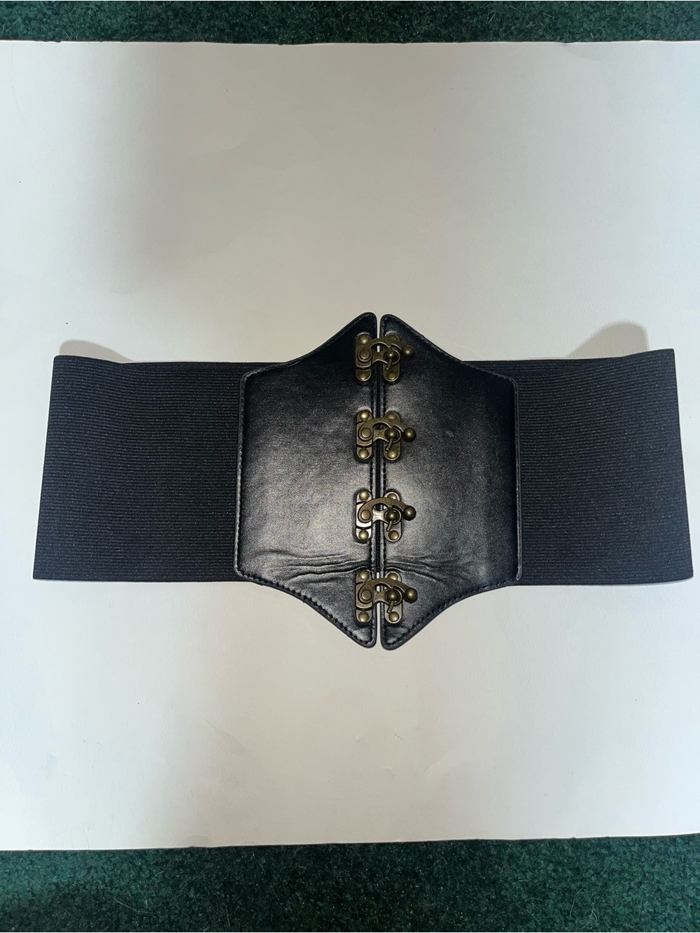 Black Elastic Corset Waist Belt with Antique Brass Hooks